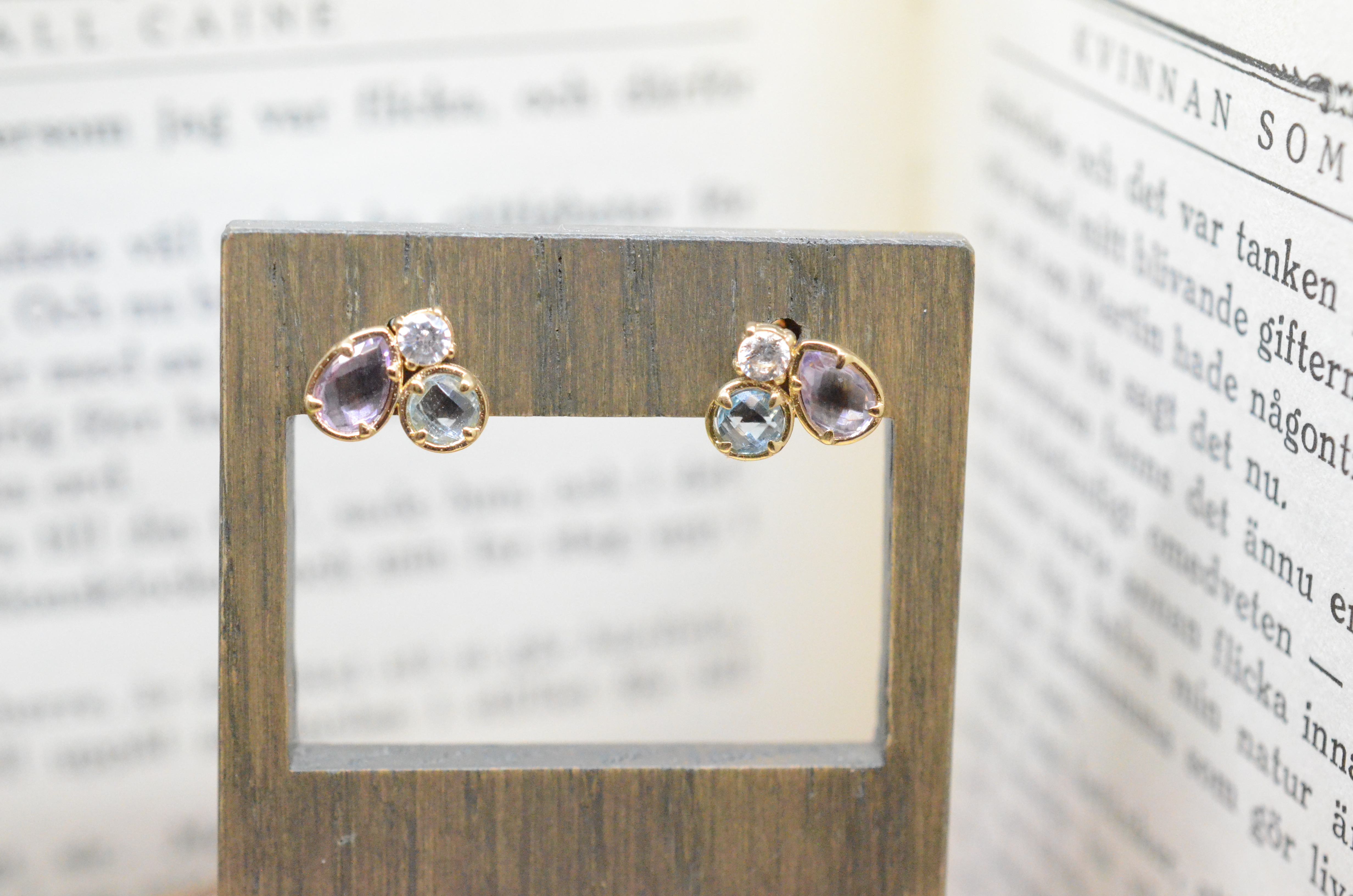 18k earrings with cz, amethyst and topaz - 2