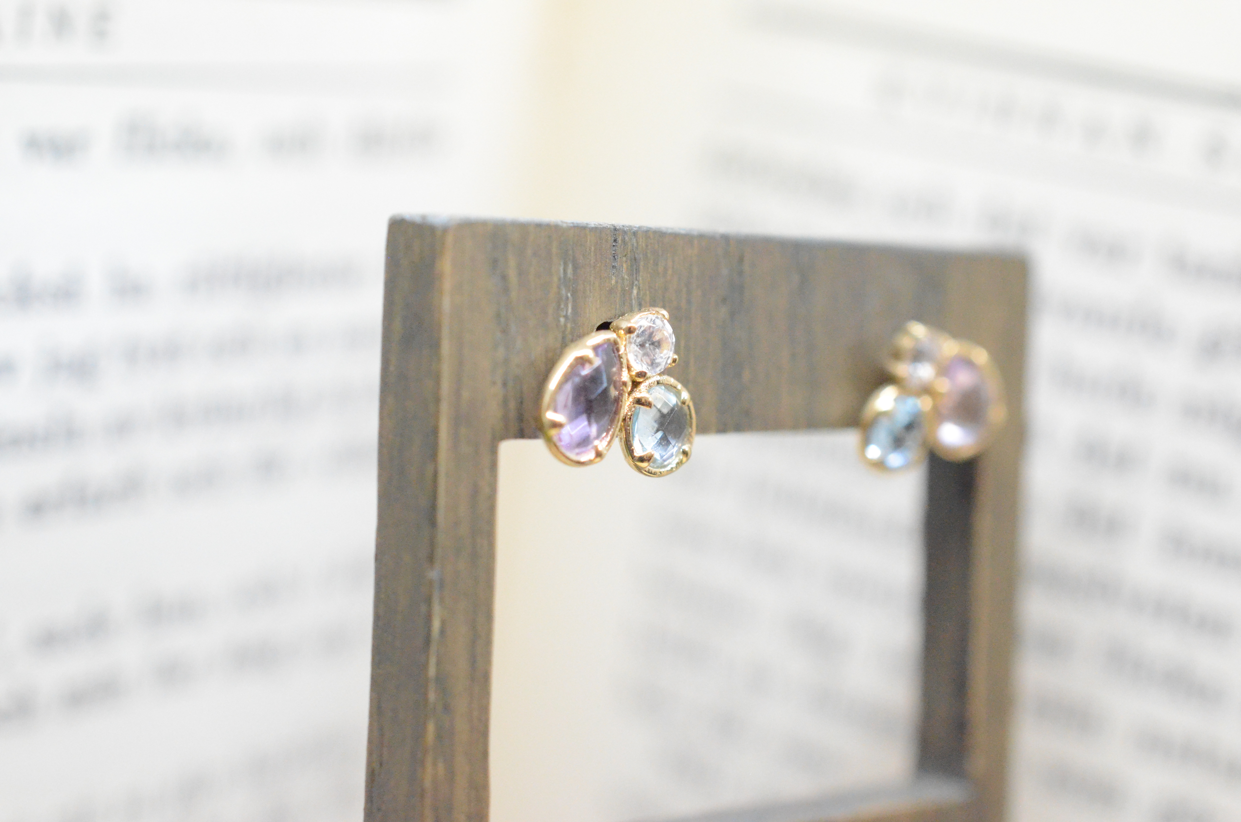 18k earrings with cz, amethyst and topaz - 3