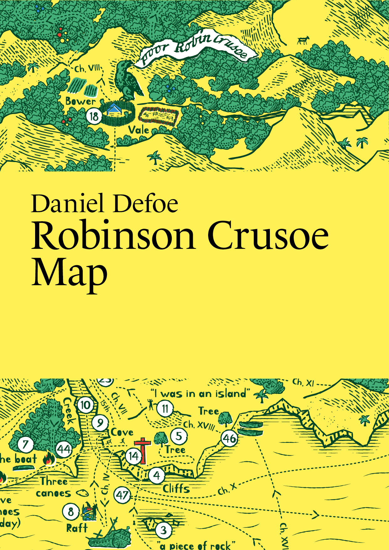 Literary Maps : Daniel Defoe Robinson Crusoe - Litterär karta för din läsning!