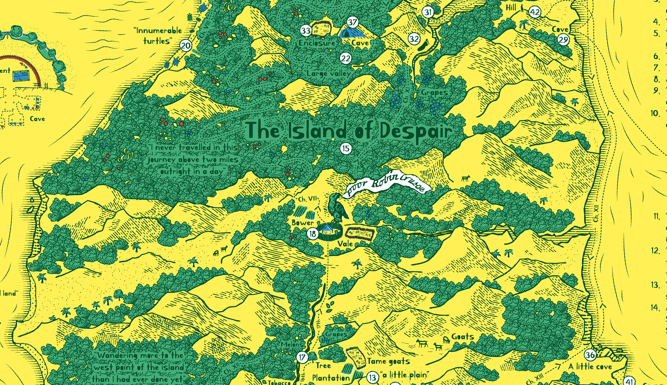 Literary Maps : Daniel Defoe Robinson Crusoe - Litterär karta för din läsning! - 2