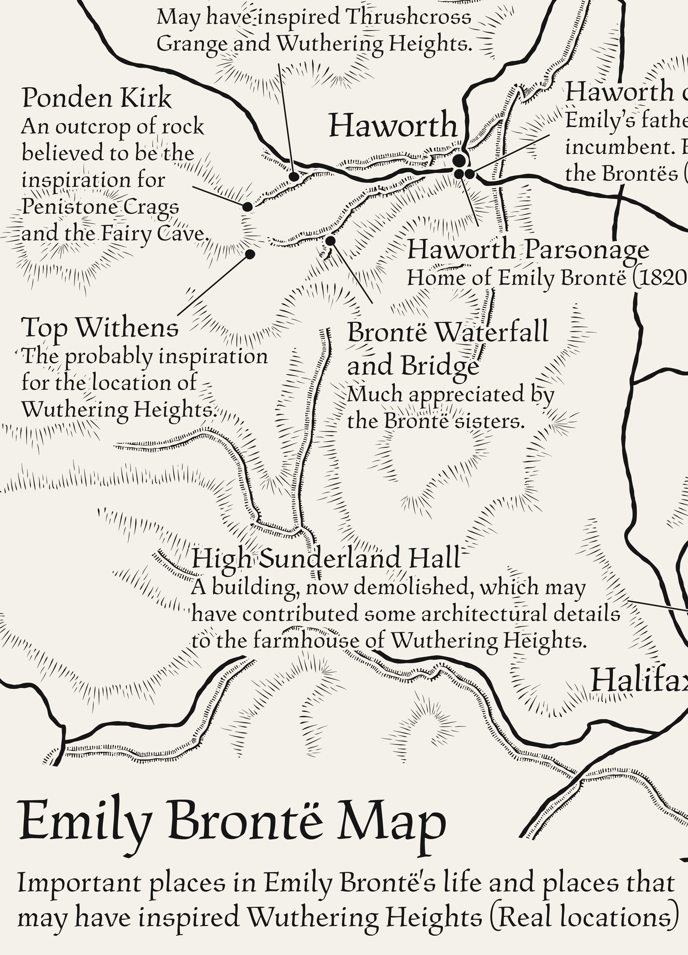 Literary Maps : Emily Brontë Wuthering Heights - Litterär karta för din läsning! - 2
