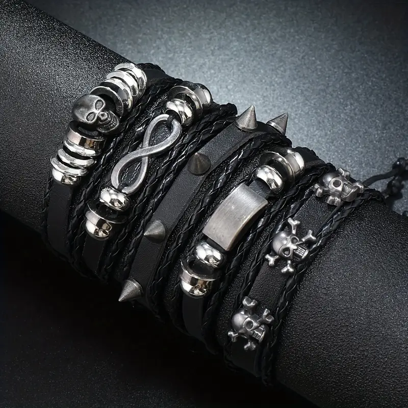 Set med fem Läderarmband "Punkrocker" - 4