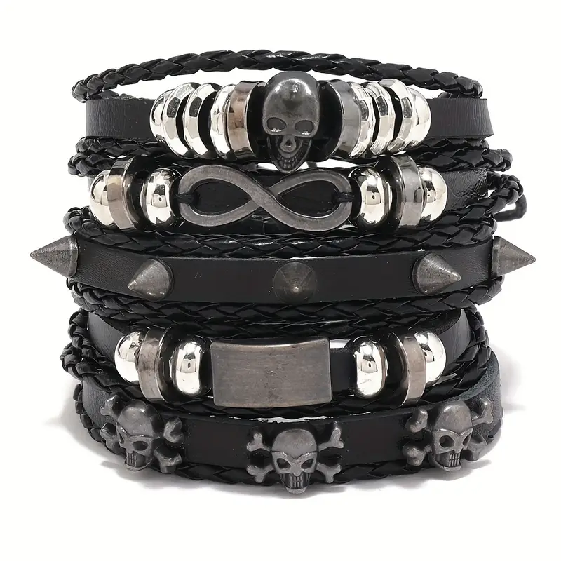 Set med fem Läderarmband "Punkrocker" - 2