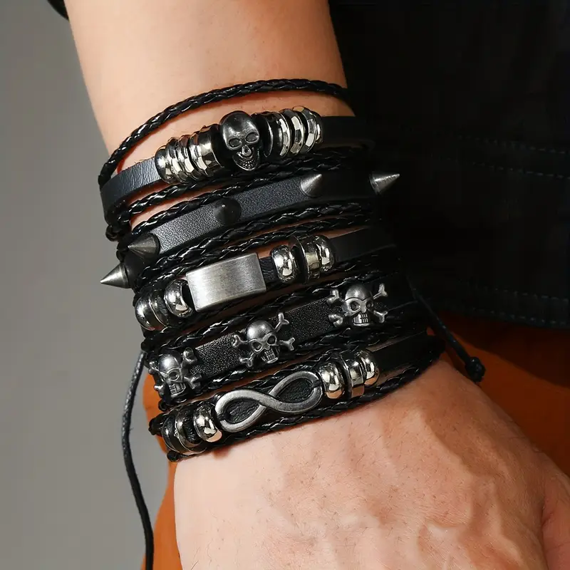 Set med fem Läderarmband "Punkrocker"