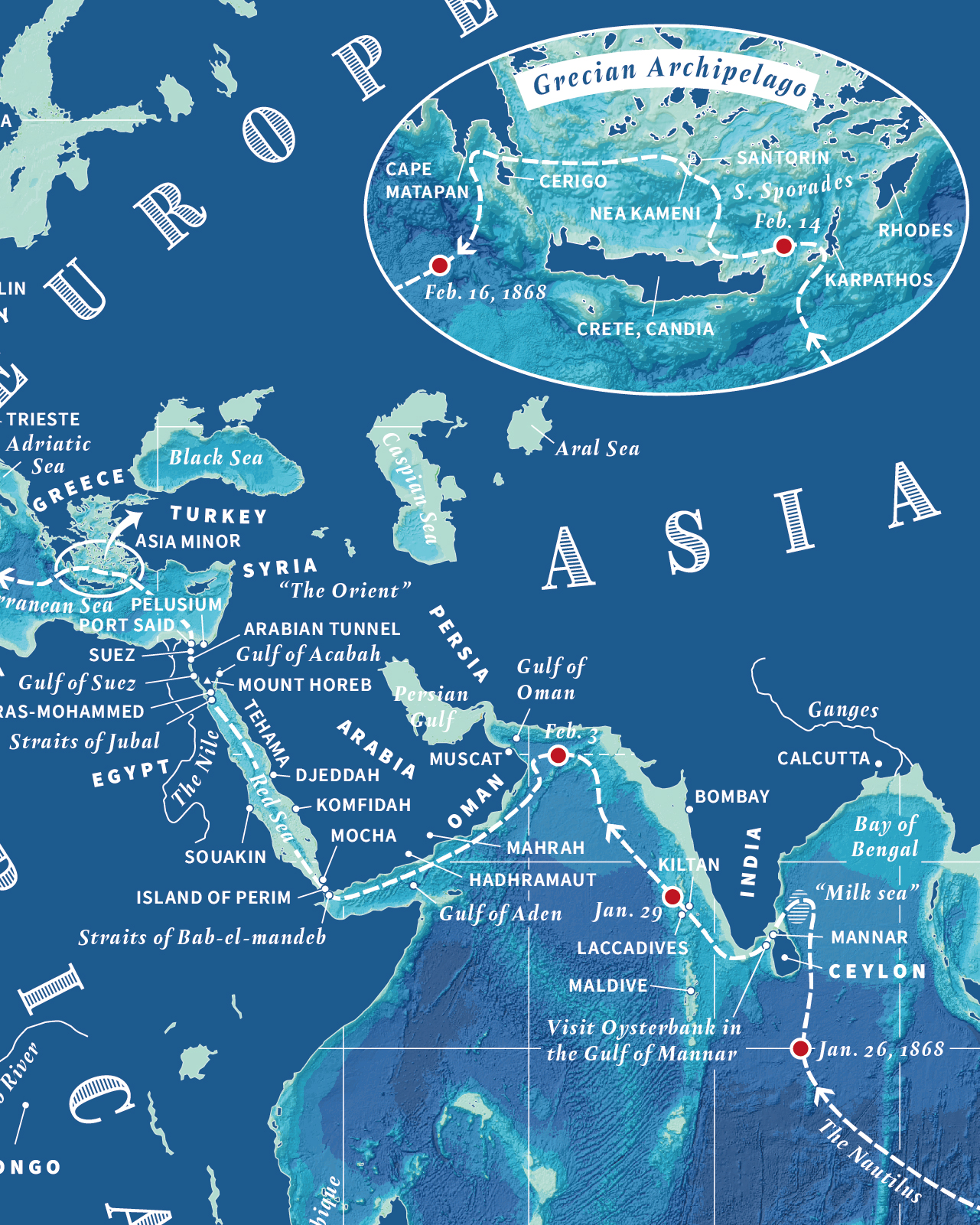 Literary Maps : Jules Verne Twenty Thousand Leagues Under the Sea - Litterär karta för din läsning! - 2
