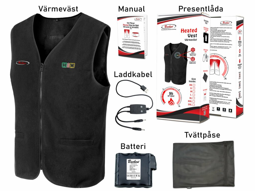 Tunn värmeväst med batteri & USB-laddkabel från Bucken®  - SN 24-10 - 4