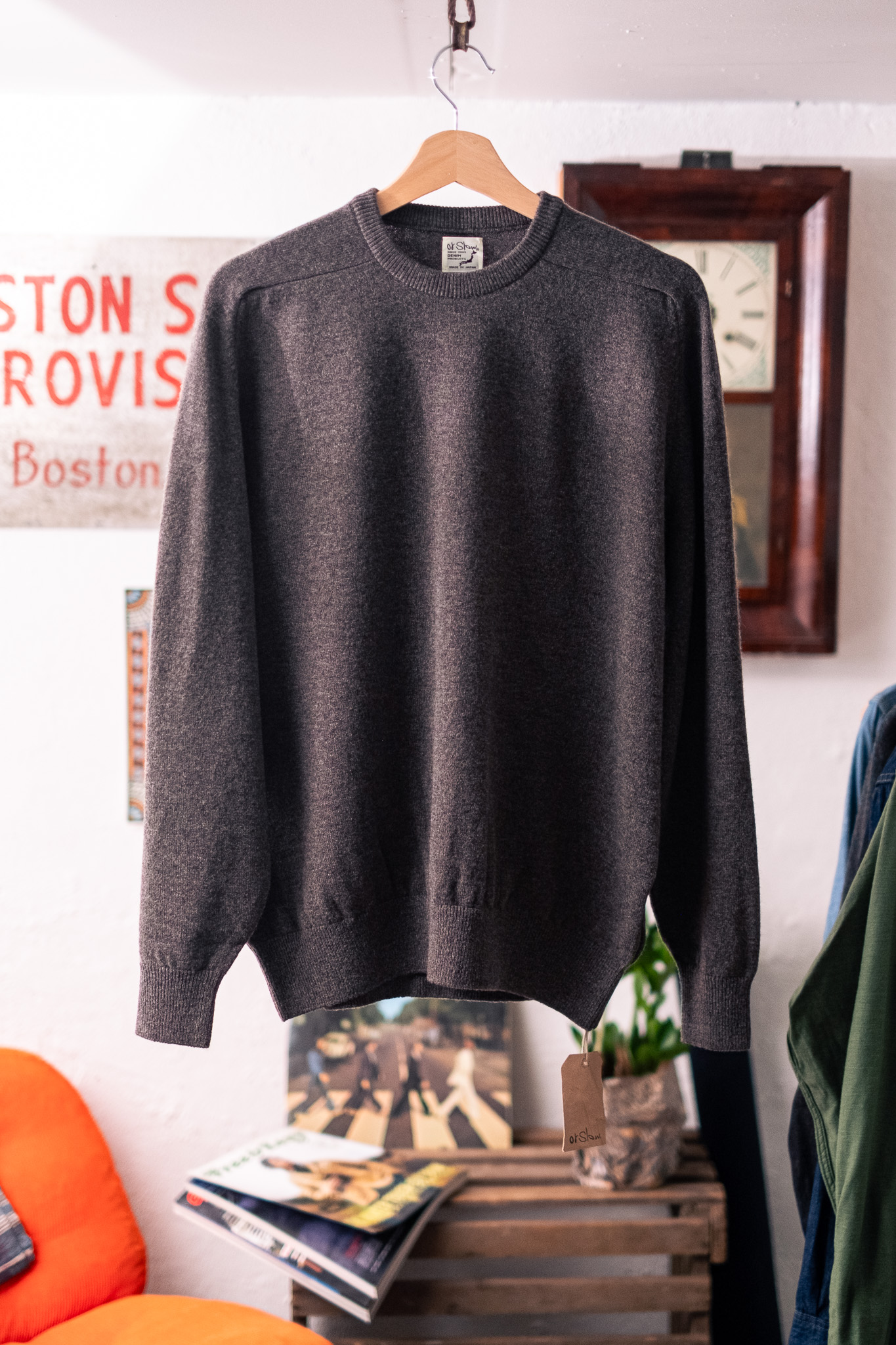 orSlow - Simple Crew Neck Wool Sweater Brown