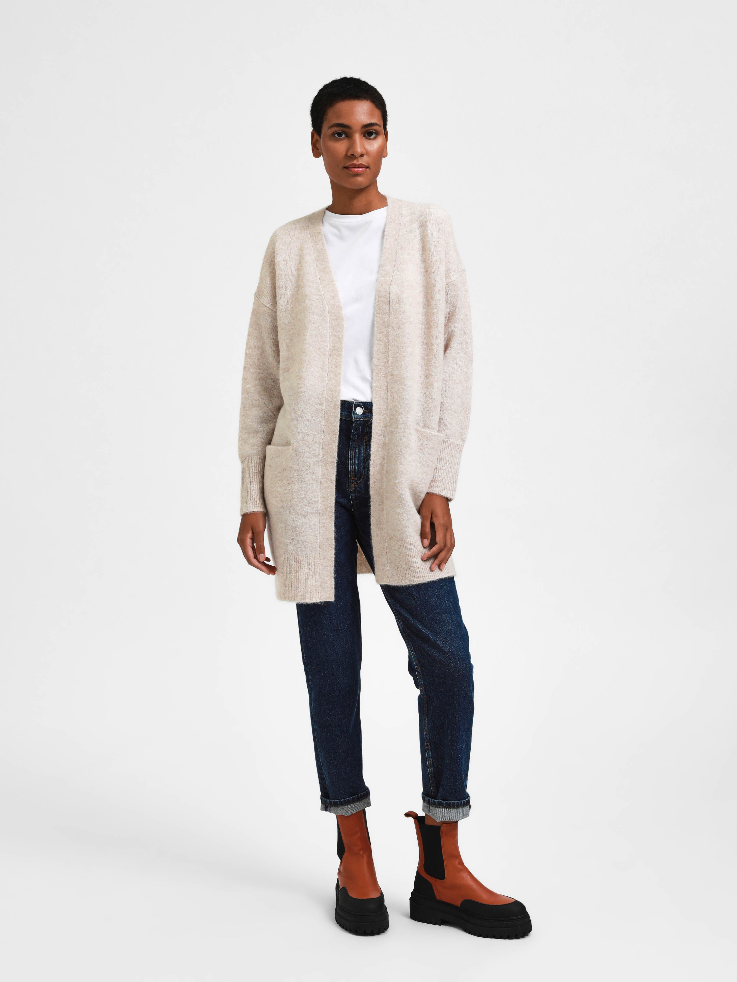 SLFLULU NEW LS KNIT LONG CARDIGAN B NOOS Birch MELANGE - 4