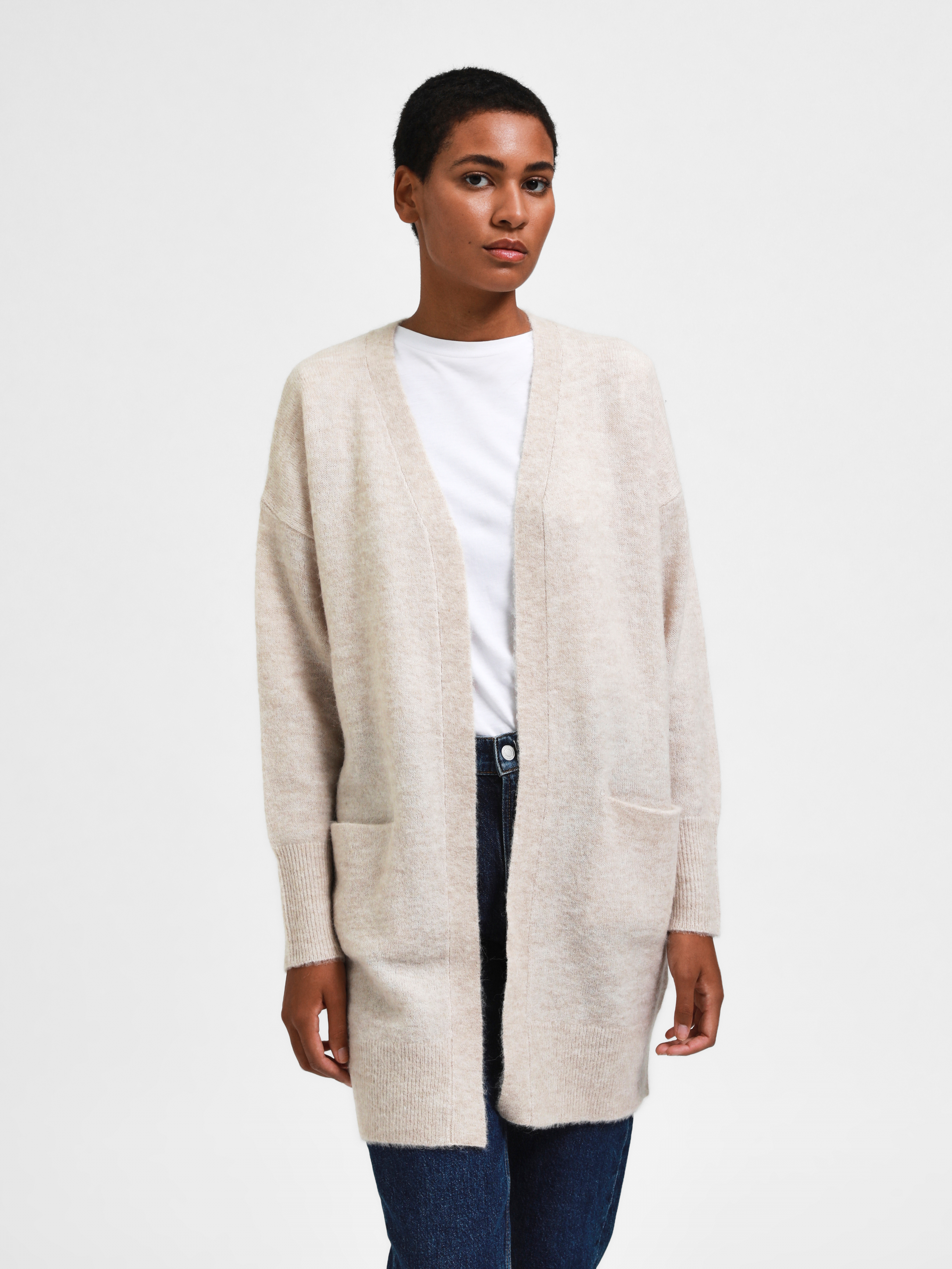 SLFLULU NEW LS KNIT LONG CARDIGAN B NOOS Birch MELANGE - 6