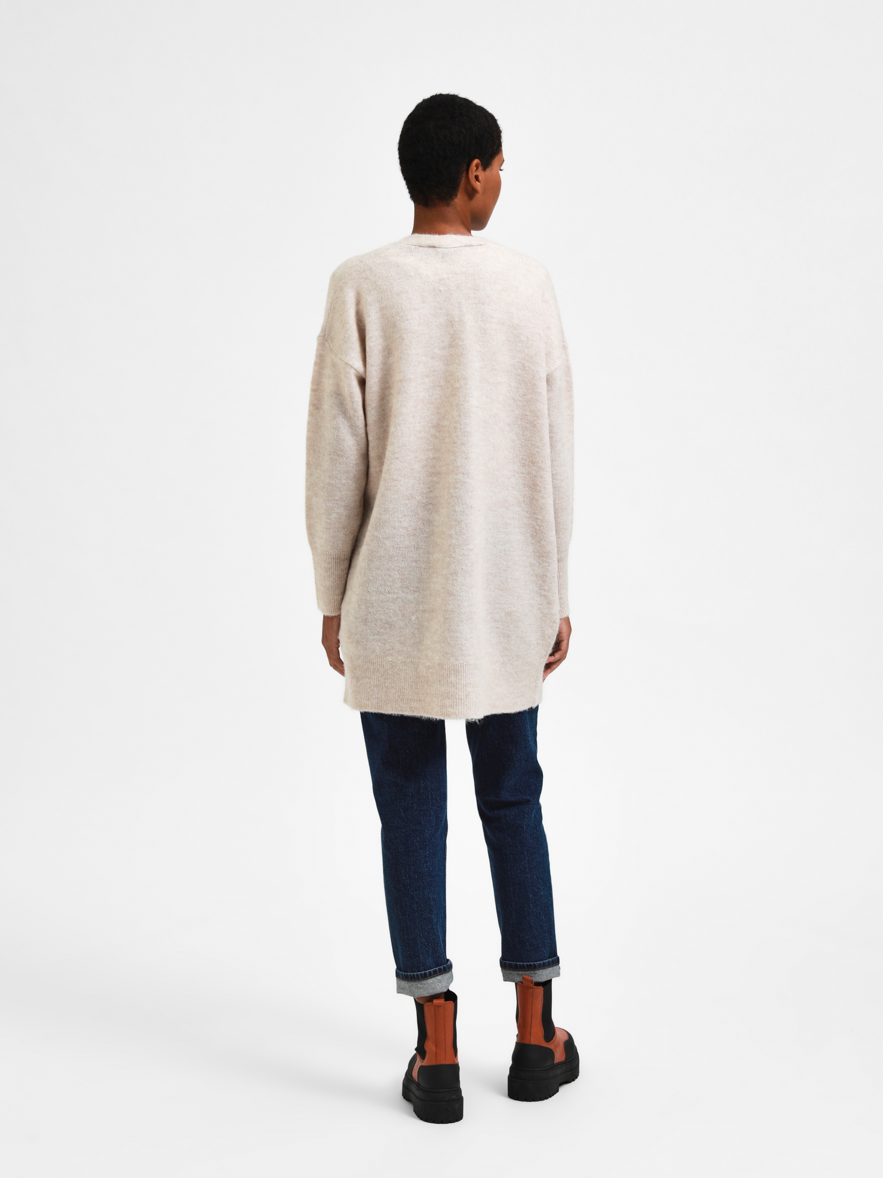 SLFLULU NEW LS KNIT LONG CARDIGAN B NOOS Birch MELANGE - 5