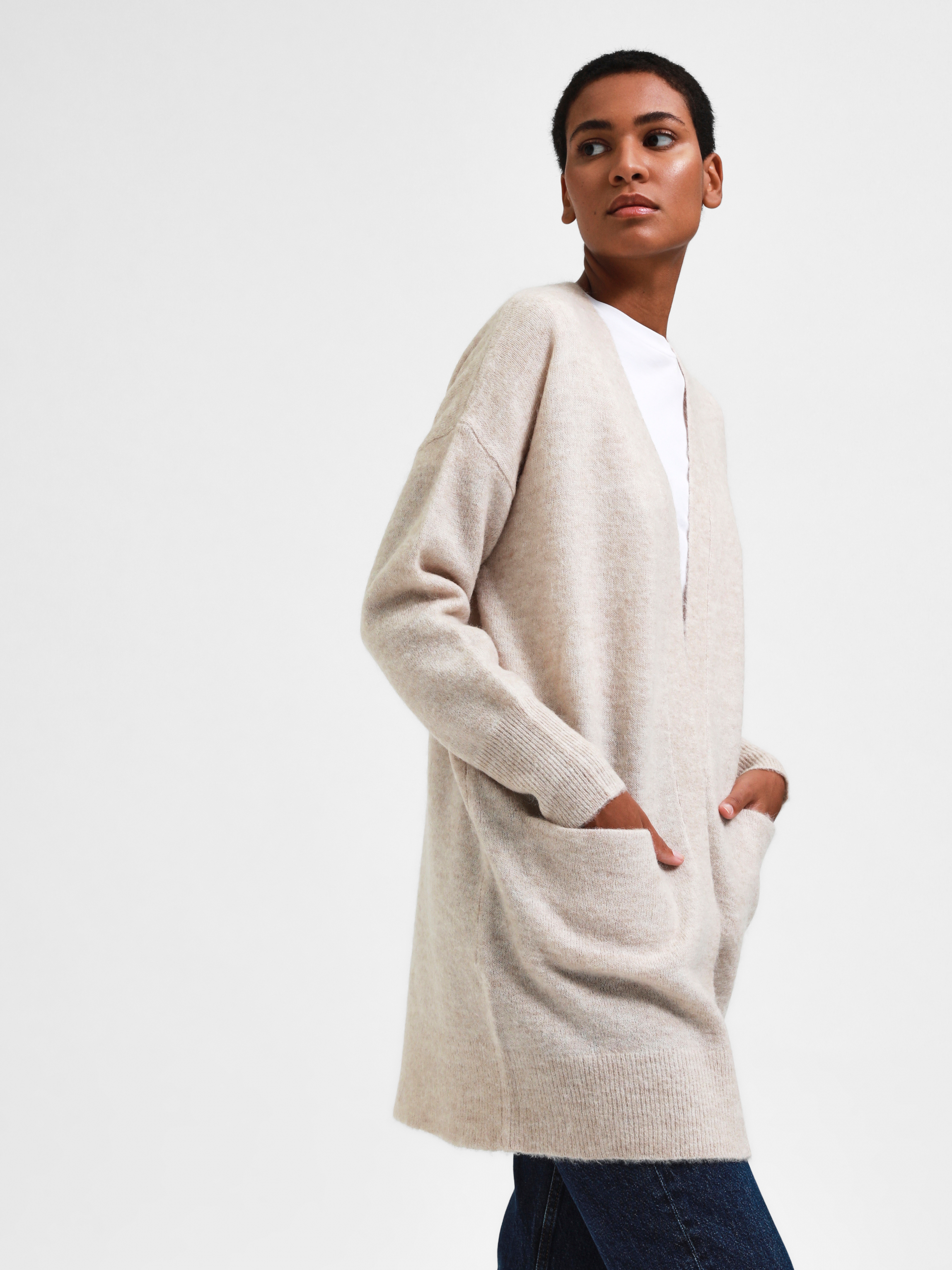 SLFLULU NEW LS KNIT LONG CARDIGAN B NOOS Birch MELANGE - 2