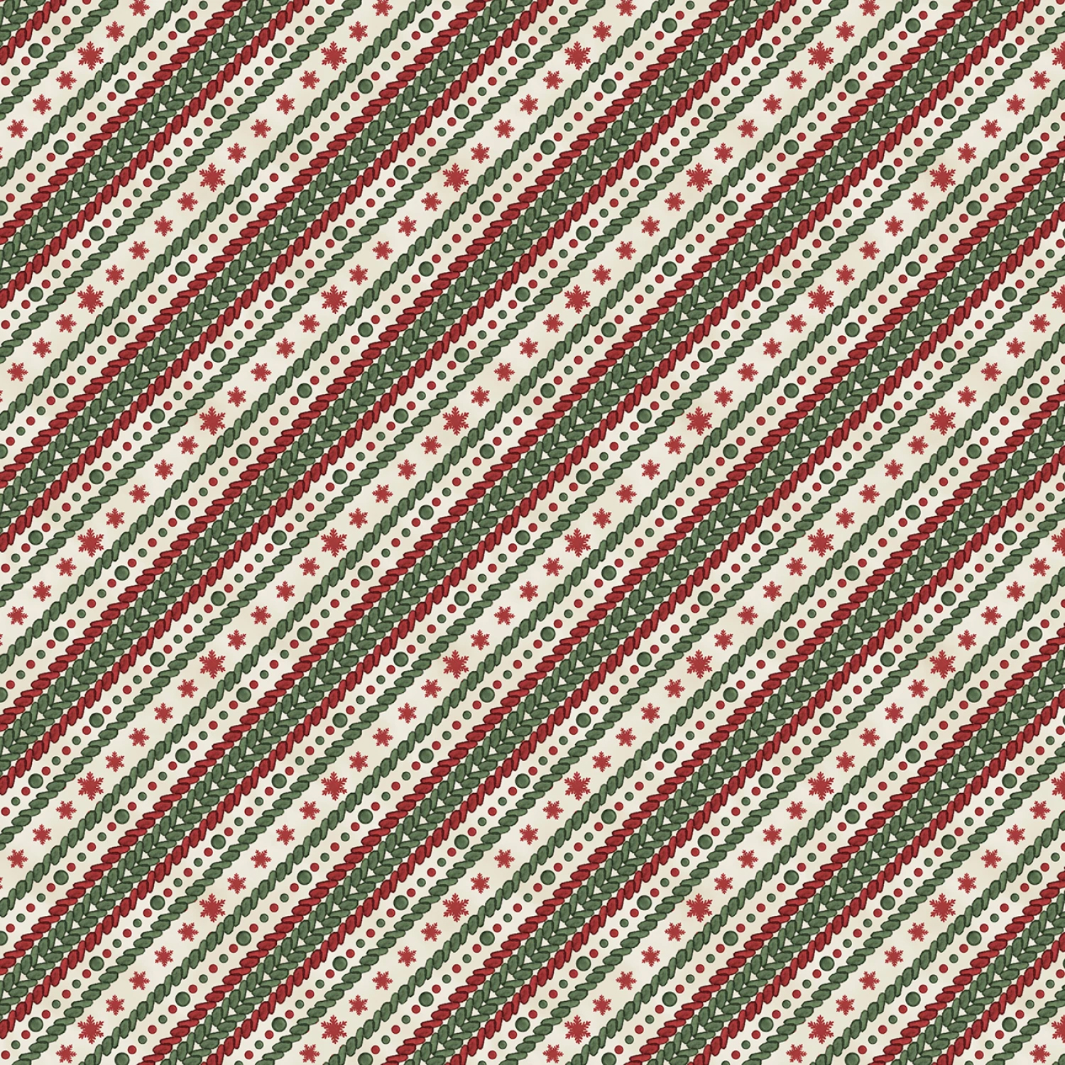 Tyg - Cream Ticking Stripe - Woodland Snowmen