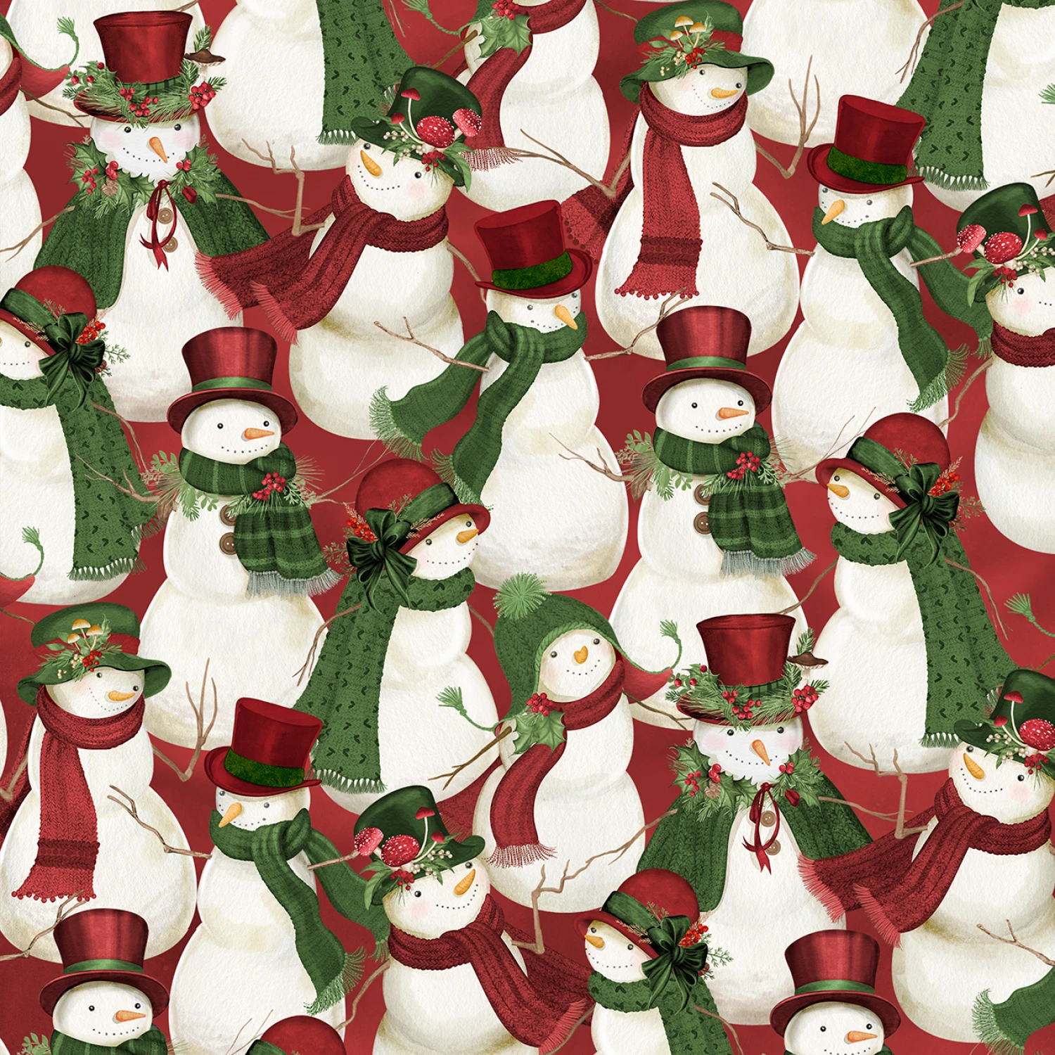Tyg - Red Packed Snowmen - Woodland Snowmen