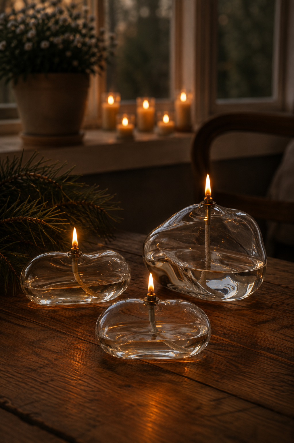 Oljelampa - Ljusstake - Glas - Klar - Sten - 15x9 cm  - 10