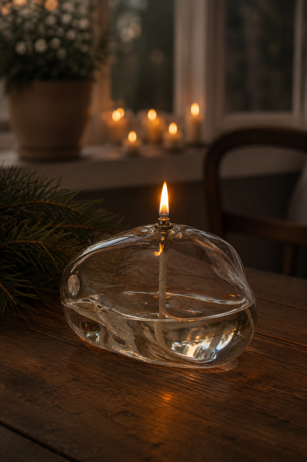 Oljelampa - Ljusstake - Glas - Klar - Sten - 15x9 cm  - 2