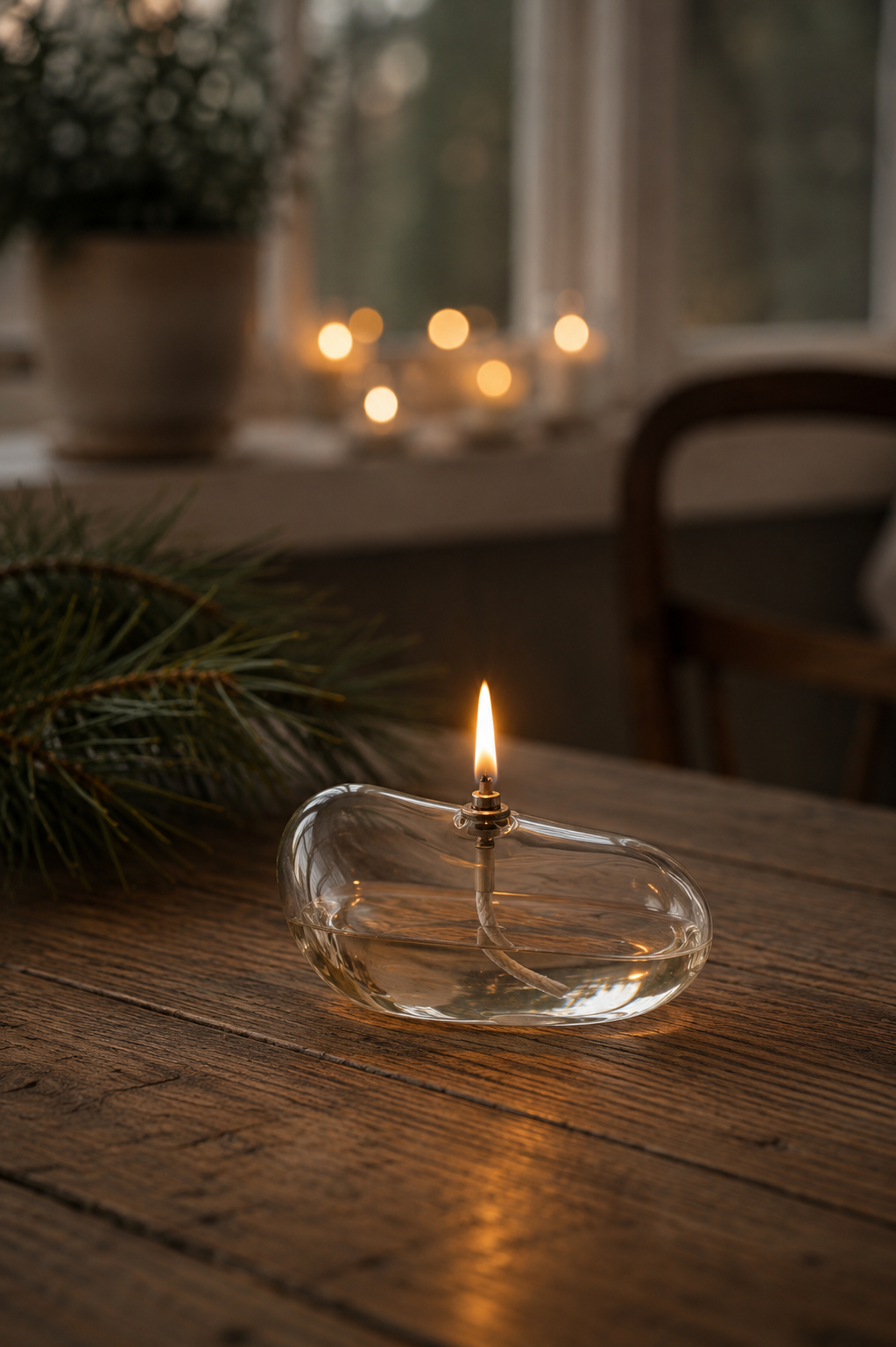 Oljelampa - Ljusstake - Glas - Klar - Sten - 17x6,5 cm  - 2