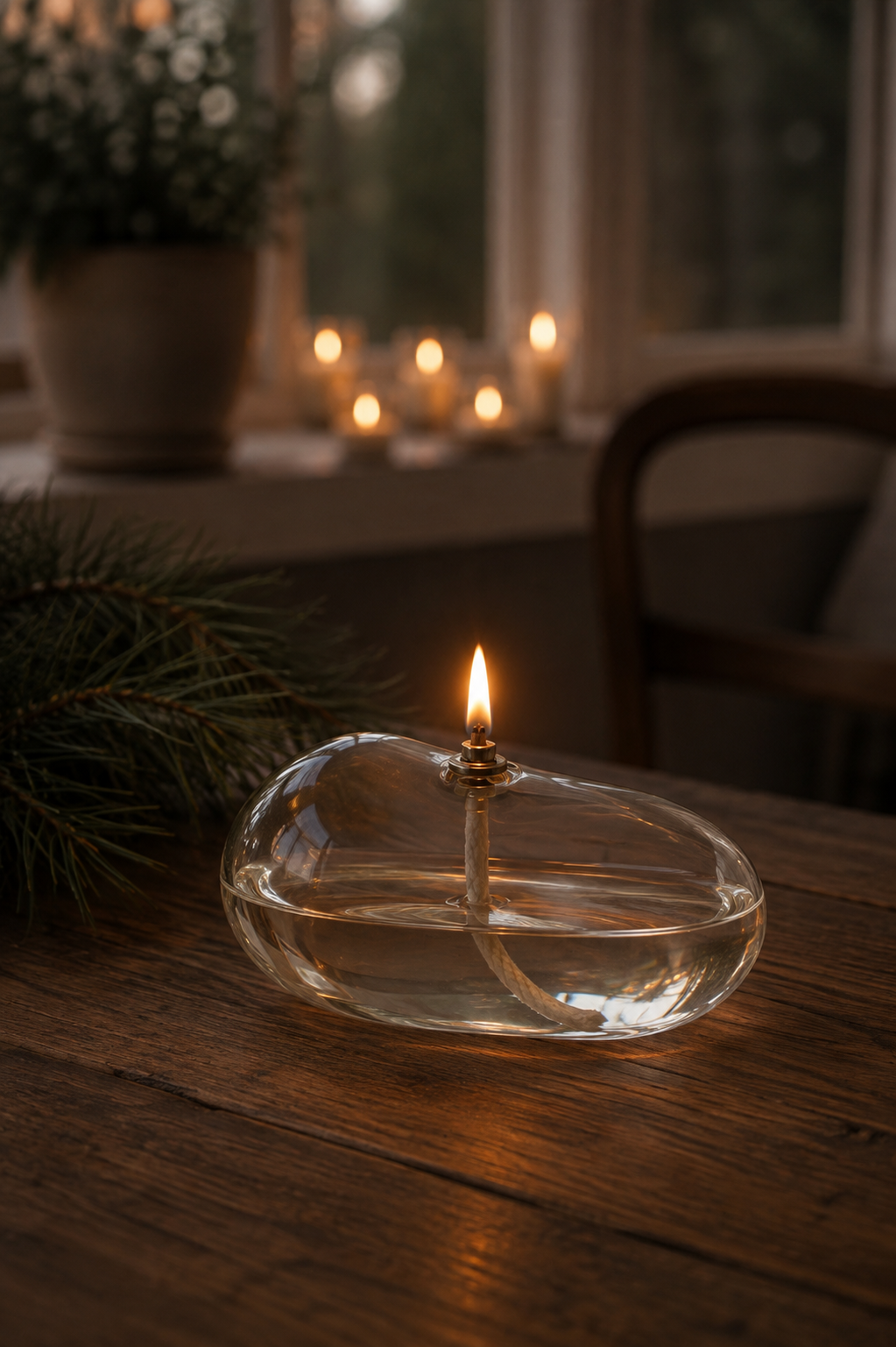 Oil lamp - Candlestick - Glass - Clear - Stone - 17x6.5 cm