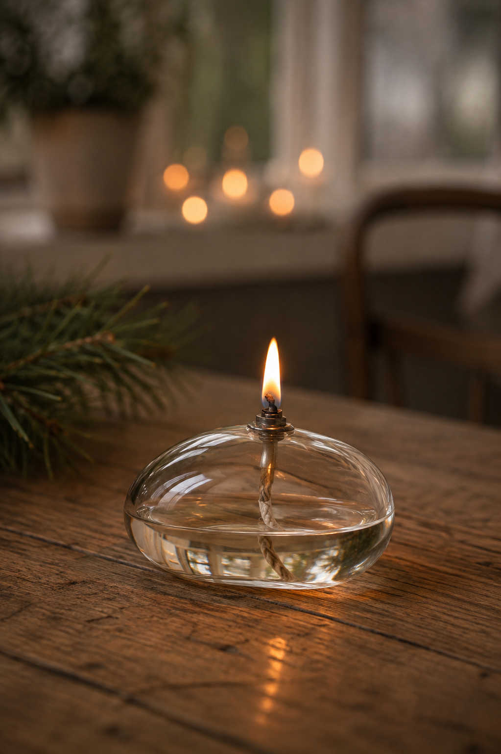 Oil lamp - Candlestick - Glass - Clear - Stone - 12x6 cm