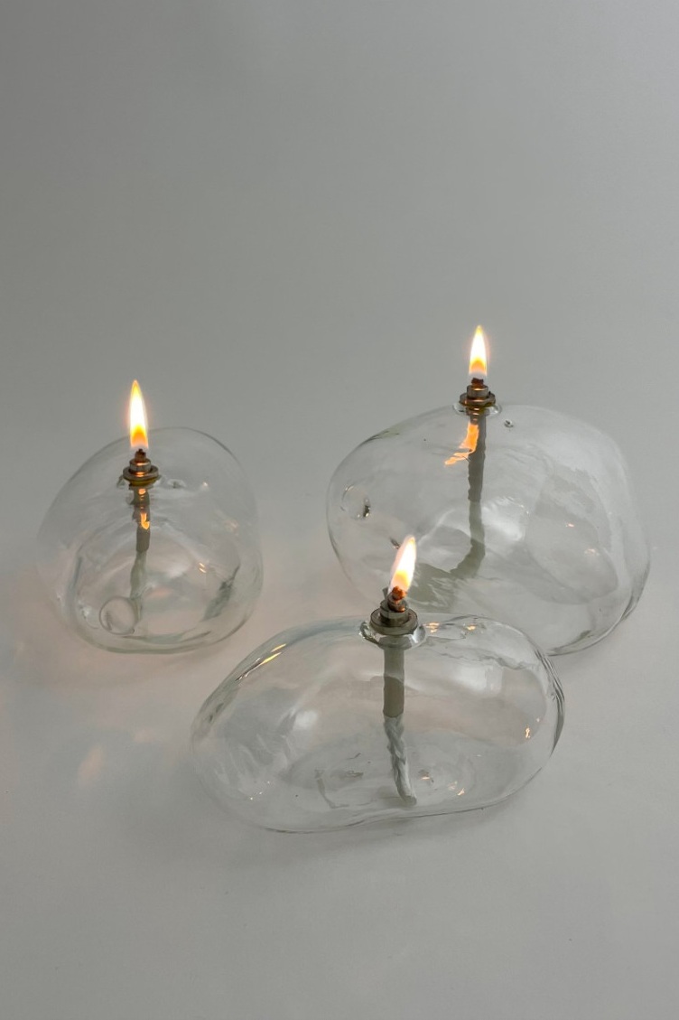 Oljelampa - Ljusstake - Glas - Klar - Sten - 12x6 cm  - 9