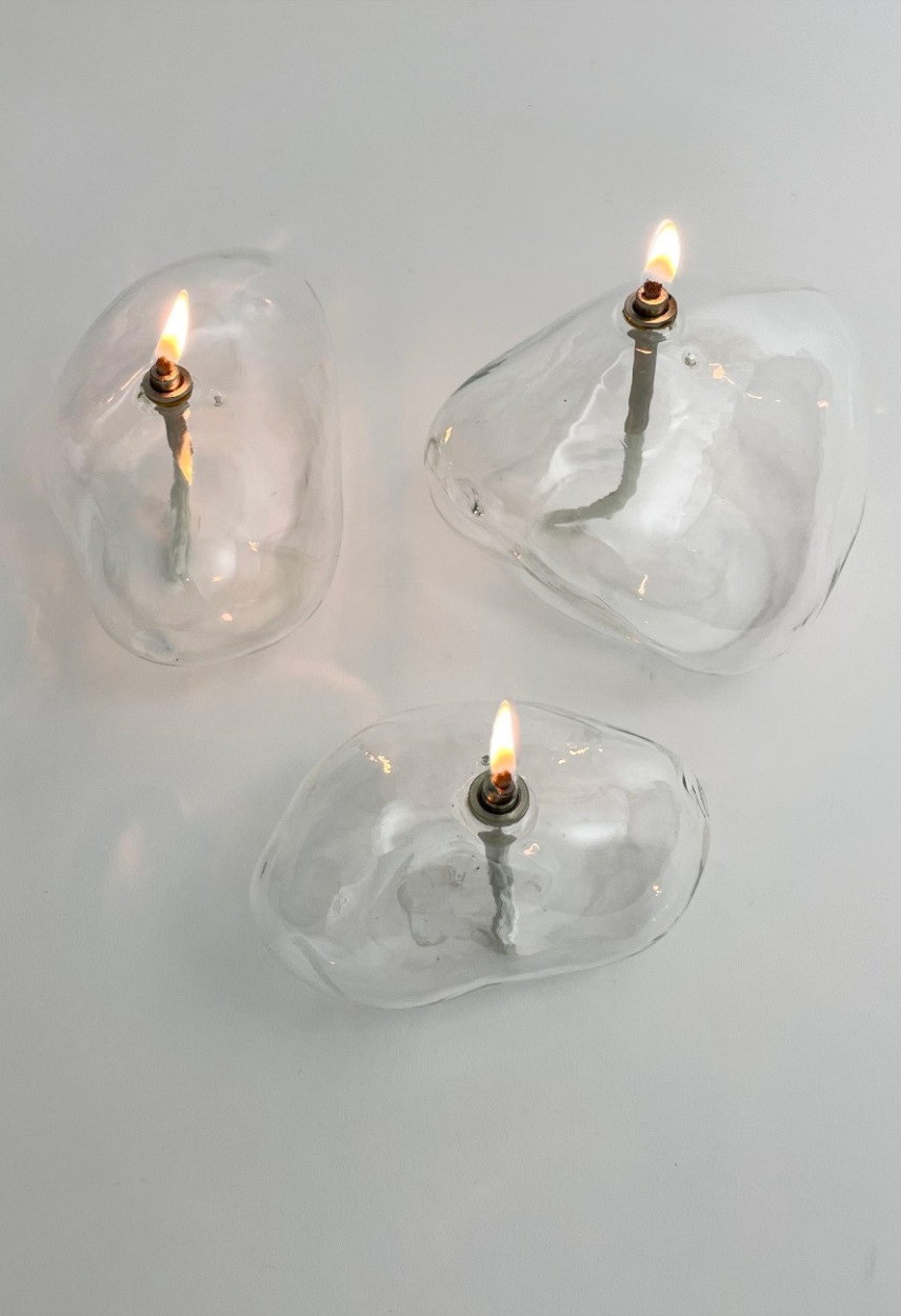 Oljelampa - Ljusstake - Glas - Klar - Sten - 12x6 cm  - 8