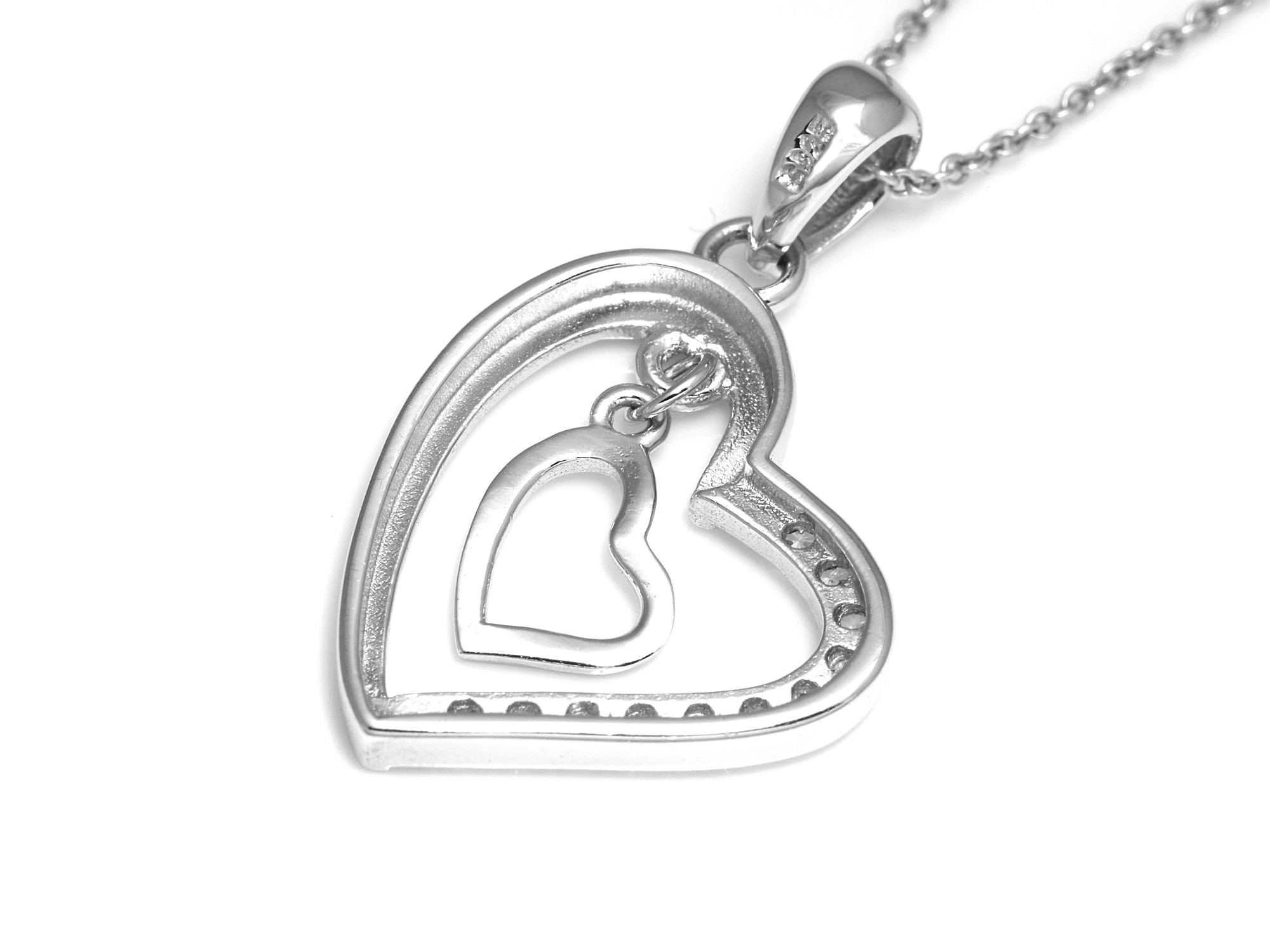 Dubbelt Hjärta Halsband i Äkta 925 Silver med Cubic Zirconia, Hjärtan Hänge, Kärleksgåva Accessoar, Kärlek Smycke - 3