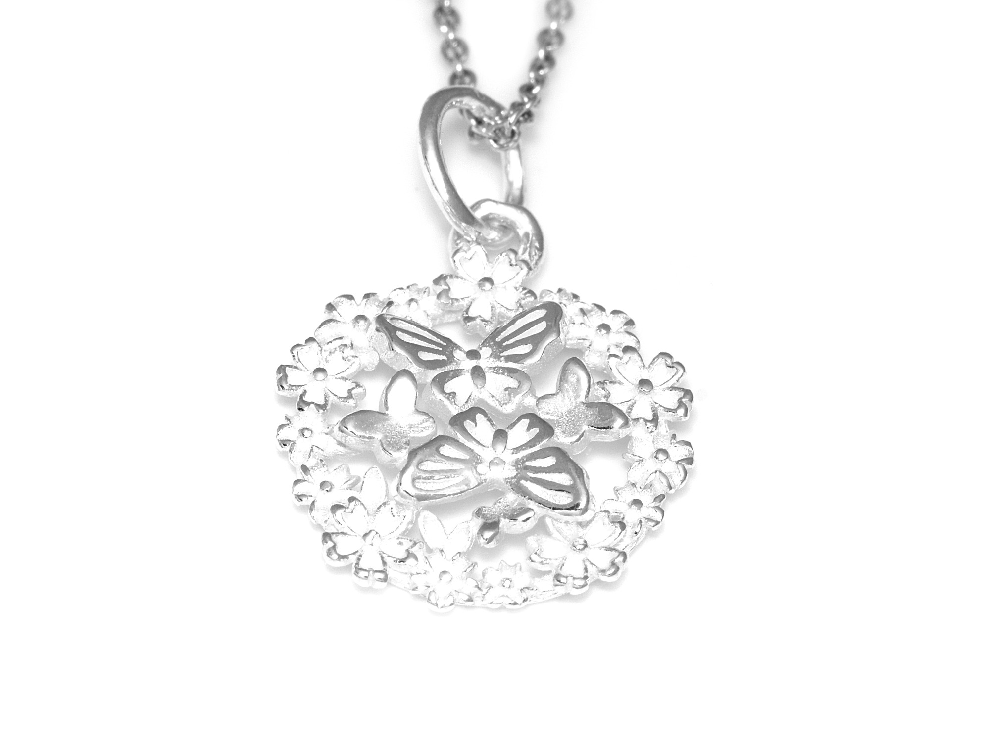 Blommor och Fjärilar Halsband i Äkta 925 Silver, Fjäril Hänge, Blomster Smycke - 2