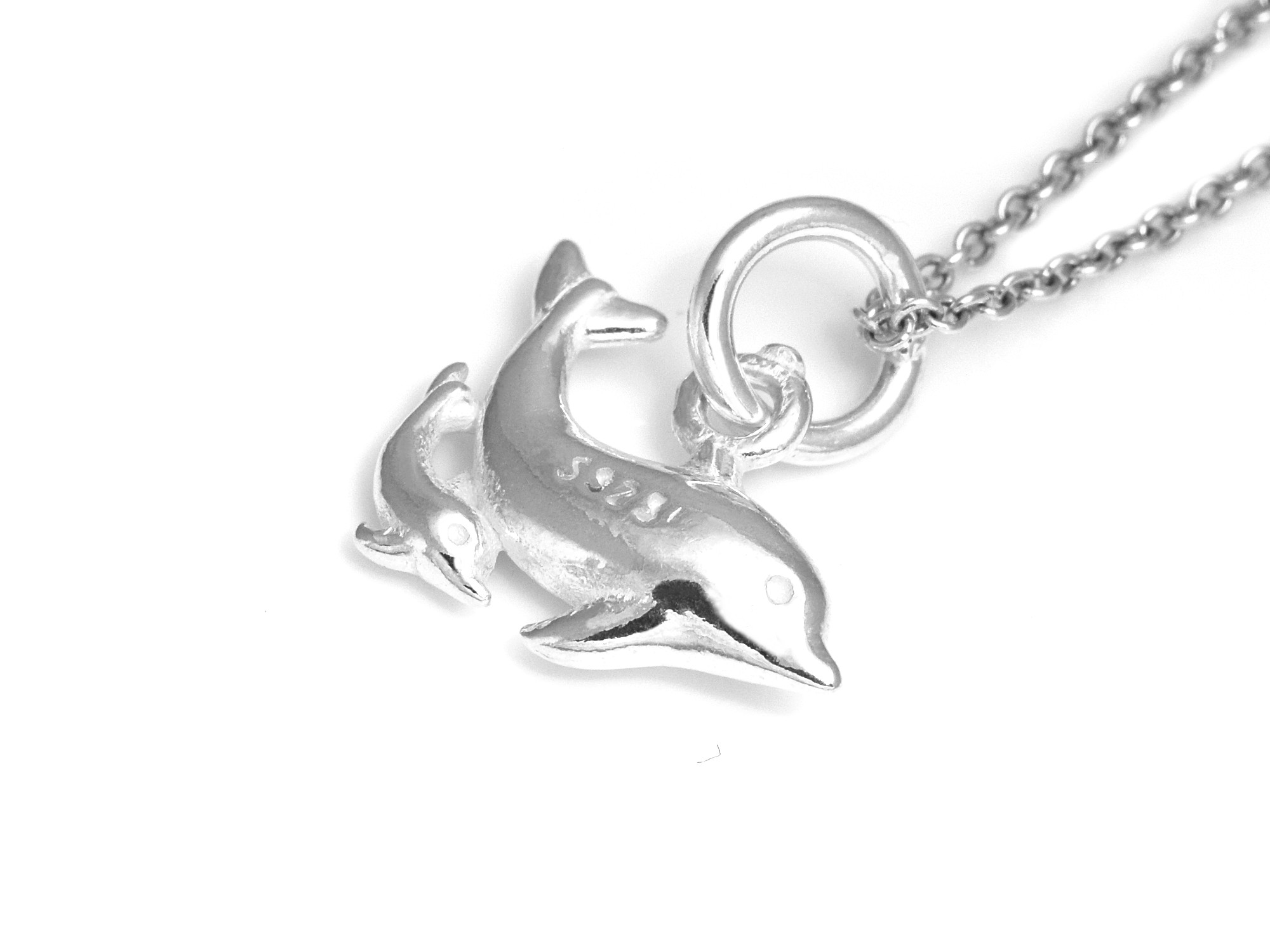 Delfin och Kalv Halsband i Äkta 925 Silver, Havsdjur Hänge, Hav Accessoar, Djur Smycke - 3