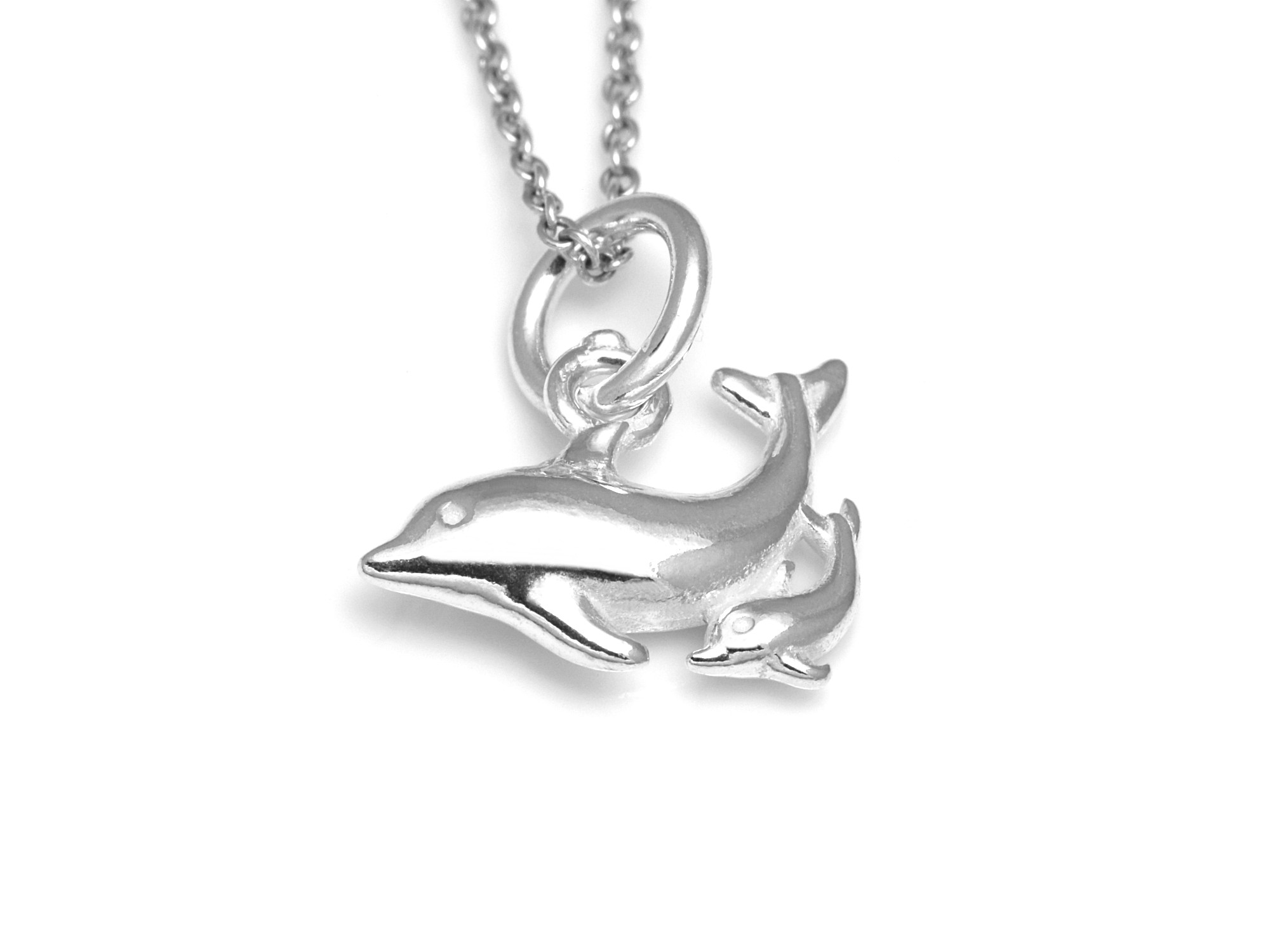 Delfin och Kalv Halsband i Äkta 925 Silver, Havsdjur Hänge, Hav Accessoar, Djur Smycke - 2