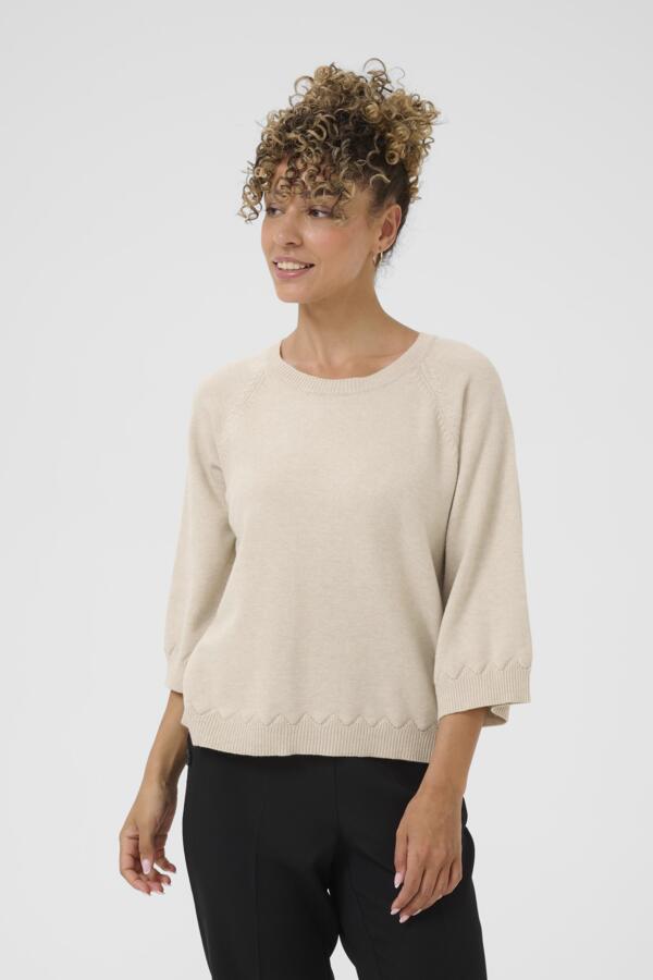 CRDELA 3/4 SLEEVE PULLOVER - OAT MELANGE - CREAM