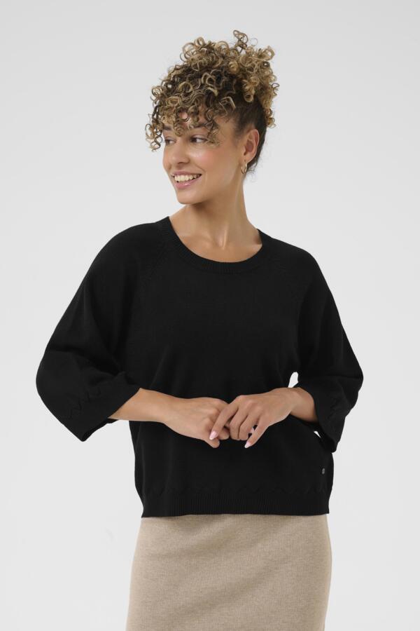 CRDELA 3/4 SLEEVE PULLOVER - BLACK - CREAM