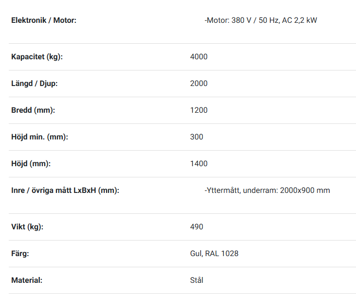 Eldrivet lyftbord  / Maxlast: 4000 kg - 2