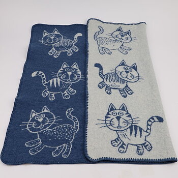 Babyfilt med kattmotiv, färg blå