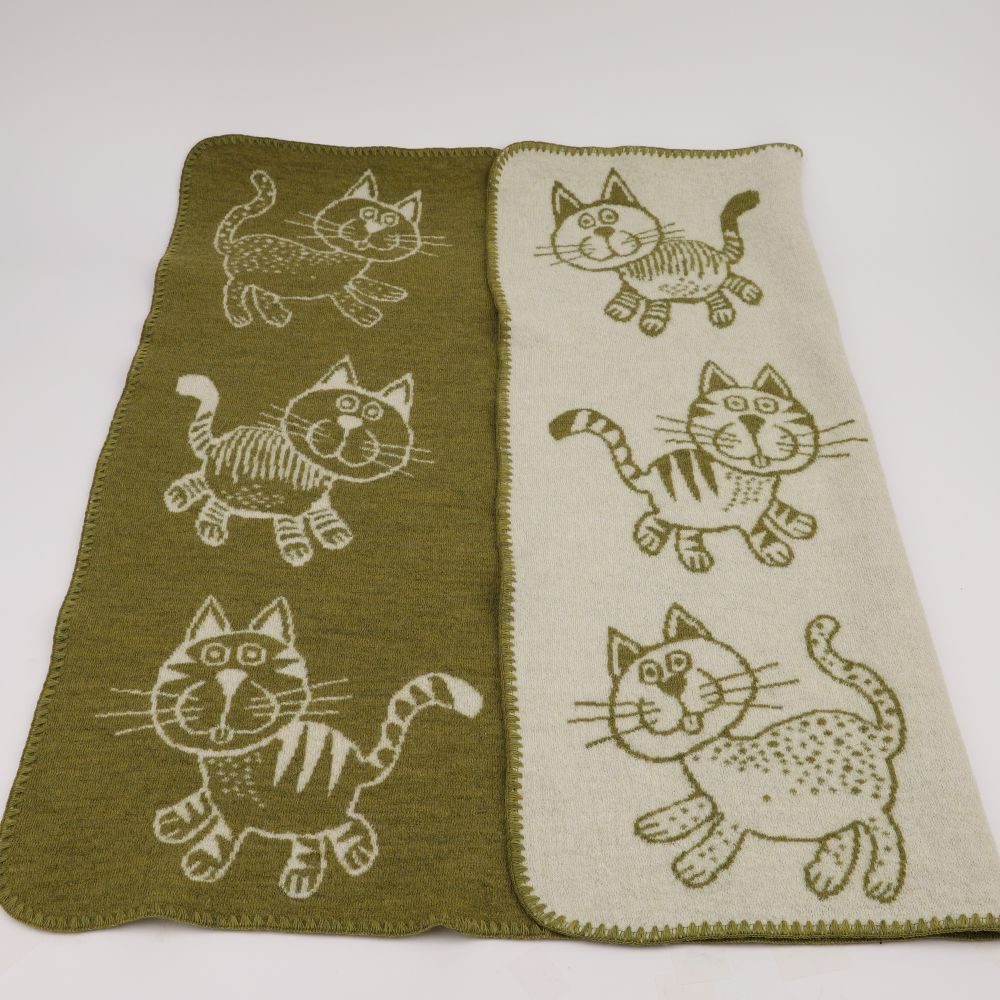 Babyfilt med kattmotiv, färg lime
