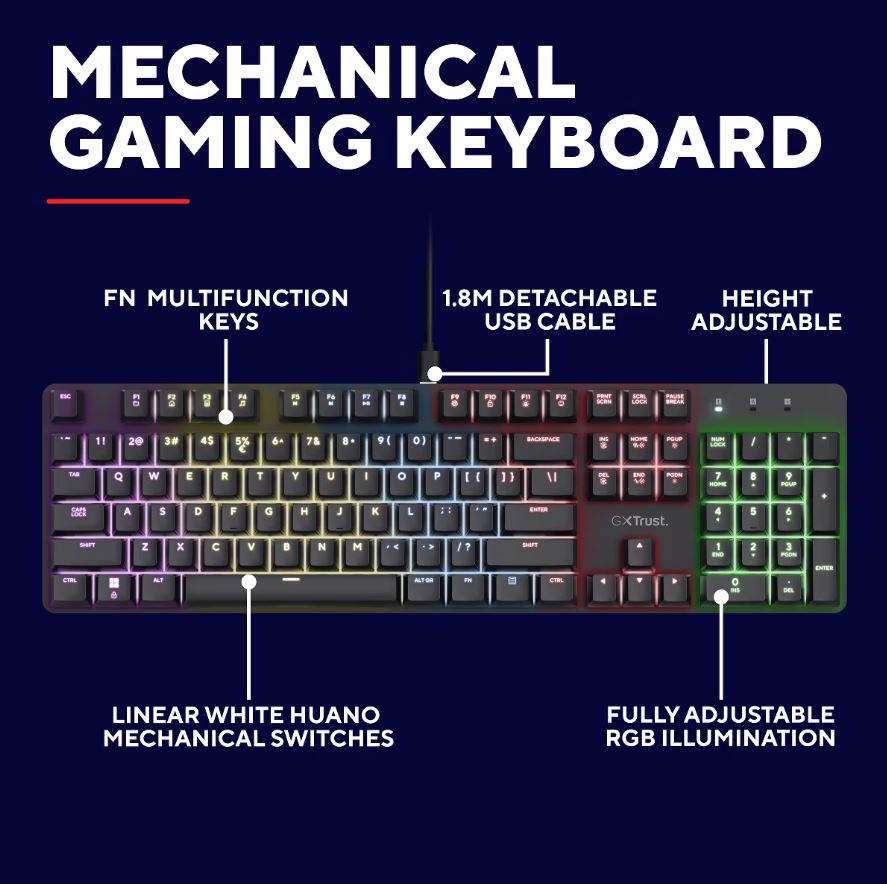 Trust GXT 871 Zora Mekanisk Gamingtangentbord - 3