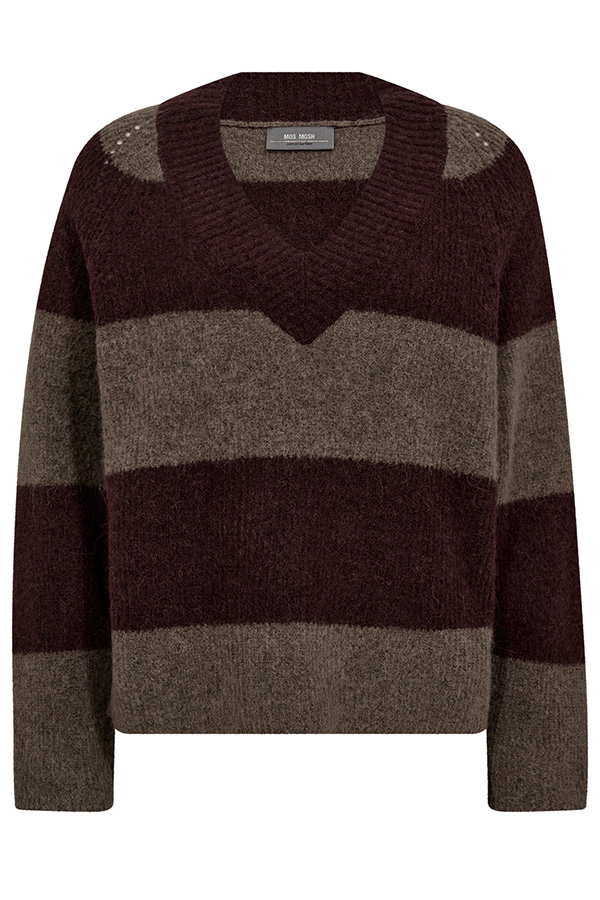 MMTaci Stripe LS V-neck Knit Fudge - 3