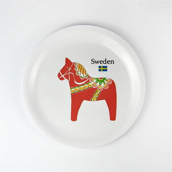 Glasunderlägg med kant - Dalahäst, vit/rött tryck