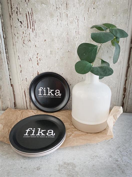 Glasunderlägg med kant - Make time FIKA, svart/vit text - 3