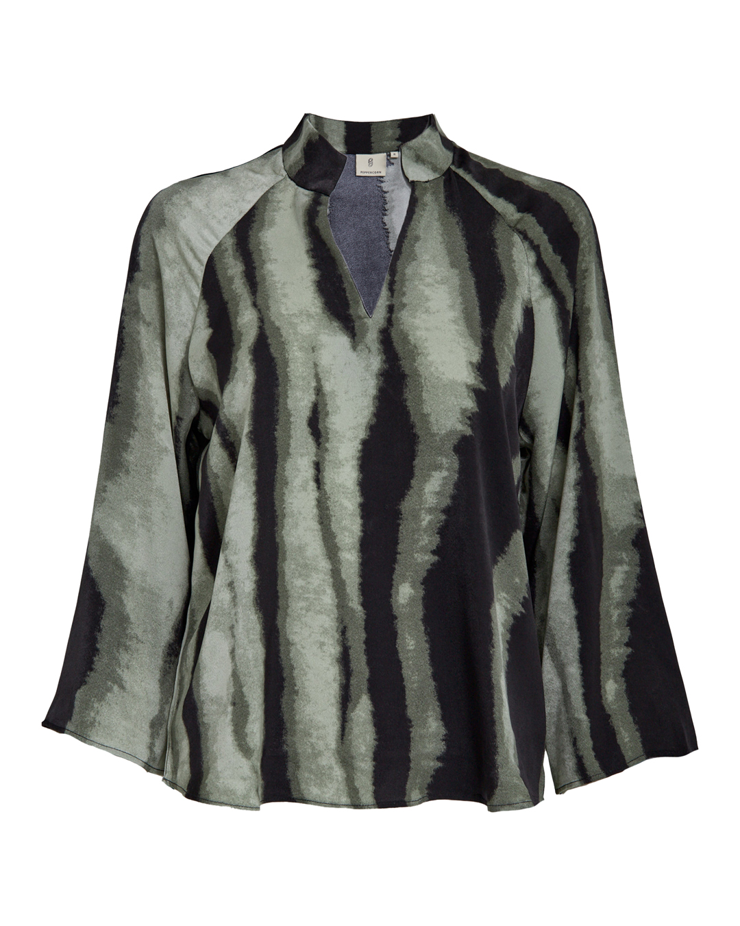 Blus Jeanne v-ringad mönstrad grön/svart - 6