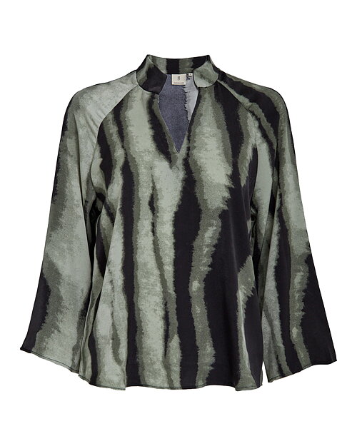 Blus Jeanne v-ringad mönstrad grön/svart - 6