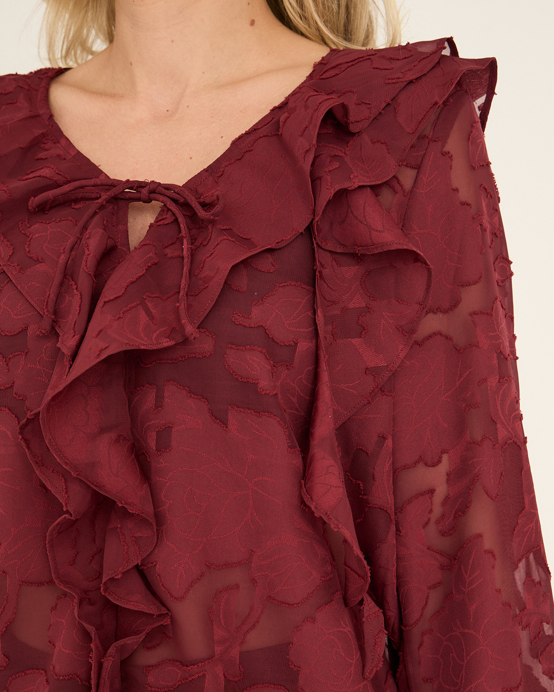 Blus Floretta med volang vinröd - 4