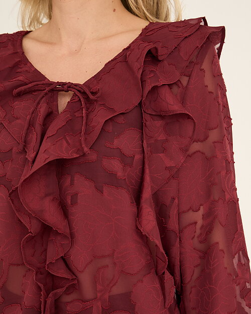 Blus Floretta med volang vinröd - 4
