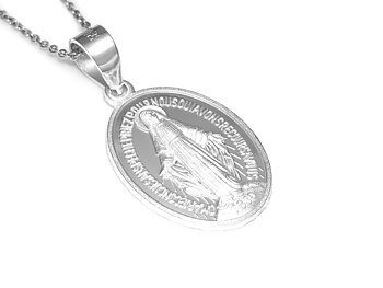 Heliga Jungfru Maria Halsband i Äkta 925 Silver, Kristendom Hänge, Religion Accessoar, Konfirmation Smycke