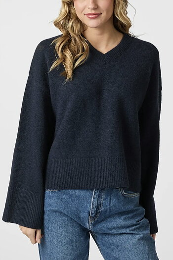 Neo Noir - Dova Knit Blouse  Navy