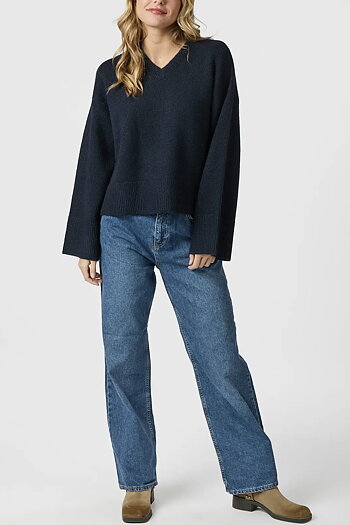 Neo Noir - Dova Knit Blouse  Navy