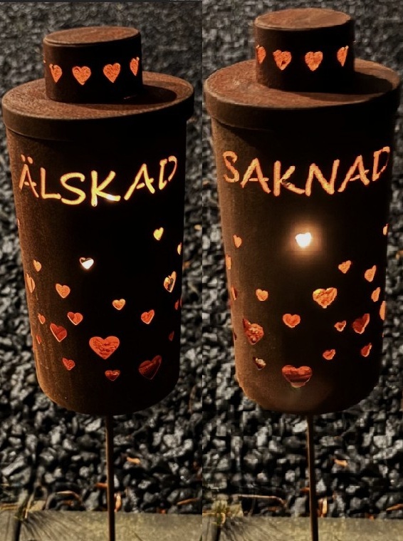 Grave lantern with double-sided motif and text on pole - Hearts - 51x20 cm - 2