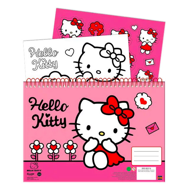 Hello Kitty Spiral Rithäfte med 40 blad, Klistermärken & Målarblad - Sweetheart - 33 x 23 cm  - 7