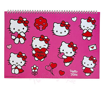 Hello Kitty Spiral Rithäfte med 40 blad, Klistermärken & Målarblad - Sweetheart - 33 x 23 cm 