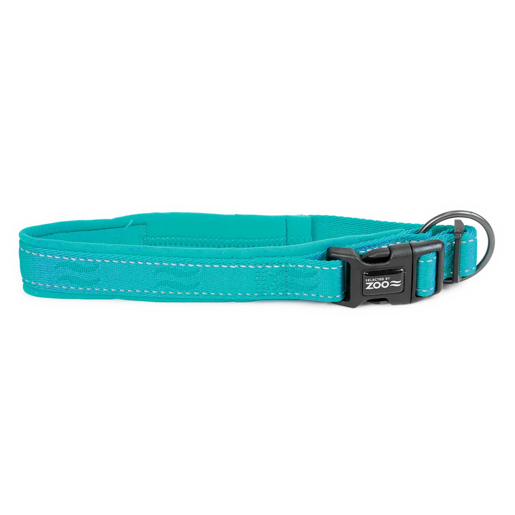 Selected by ZOO Dog collar Rufus padded adjustable, Turquoise - Various sizes