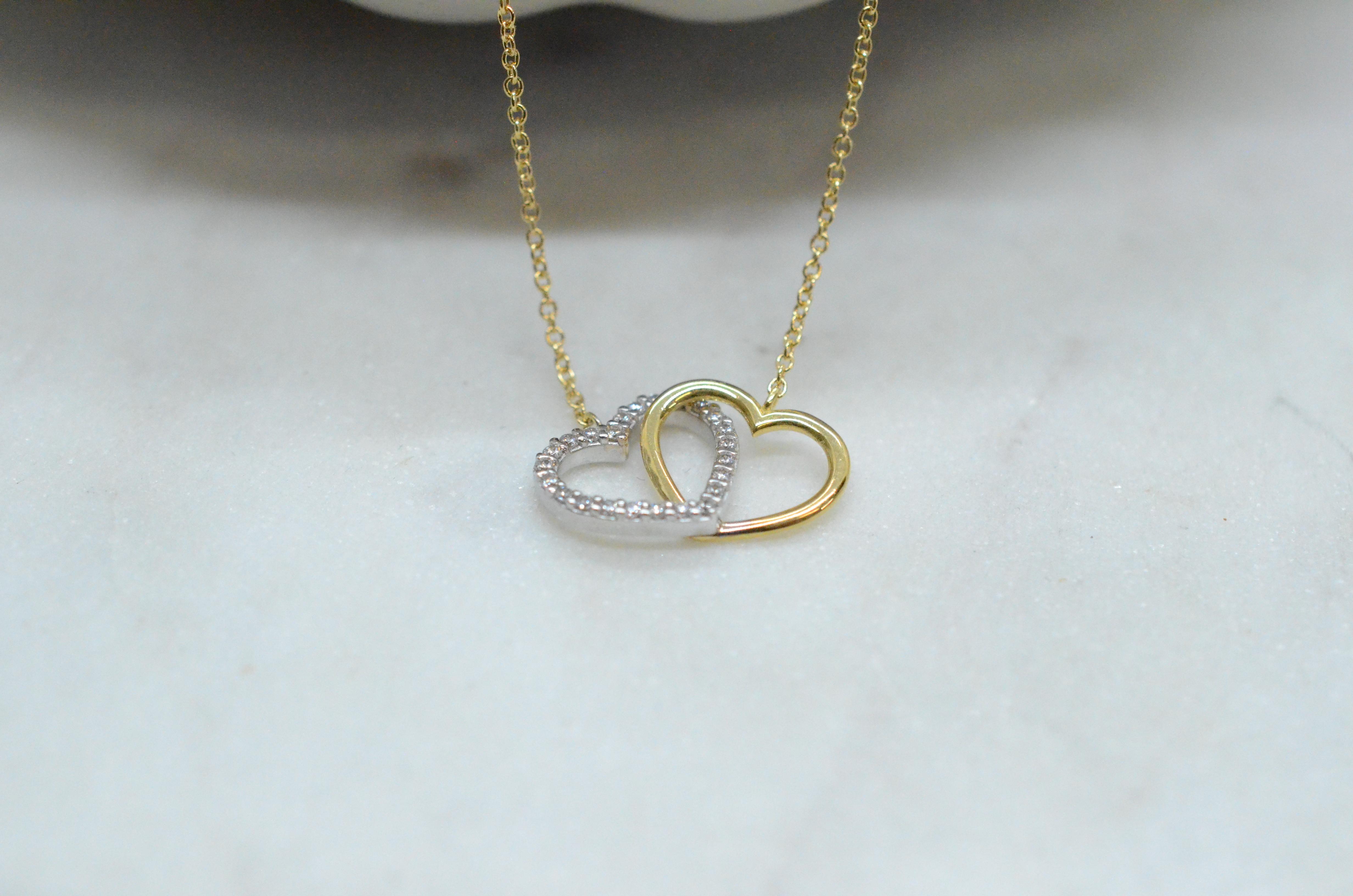 18k Necklace with hearts, cz - 2