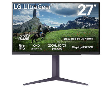 LG 27" UltraGear 27GS85Q, 27" Gamingskärm, |QHD 2560x1440 | Nano-IPS | 1ms | 200Hz | 2 års garanti |